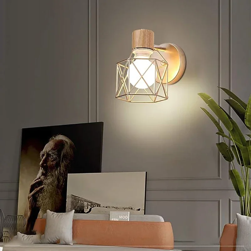 Interior Wall Lamp Golden  Bedroom  Cage Shade Retro  Sconce Industrial   Metal Ligh
