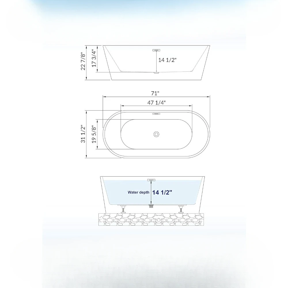 71" Acrylic Freestanding Bathtub Contemporary Soaking White Tub with Matte Black Overflow and Drain 5