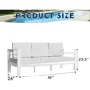 Patio Furniture Metal Couch, 3-Seat All-Weather Modern Aluminum Outdoor Sofa Chair w/ 5 Inch Cushions, White and Light 2