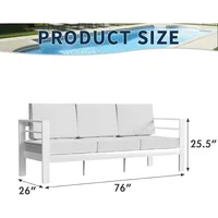 Patio Furniture Metal Couch, 3-Seat All-Weather Modern Aluminum Outdoor Sofa Chair w/ 5 Inch Cushions, White and Light 2