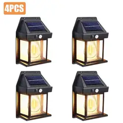 Solar - Powered Waterproof Outdoor LED Wall Light with Motion Sensor and Decorative Tungsten Filament (4PCS)
