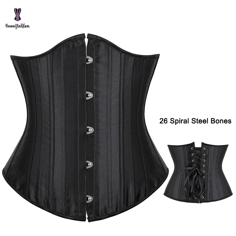 Top Corset 26 Steel Bone Black Corset Top Gothic Women Waist Girdle Satin Underbust Sexy Bustier Apricot Waist Korsett