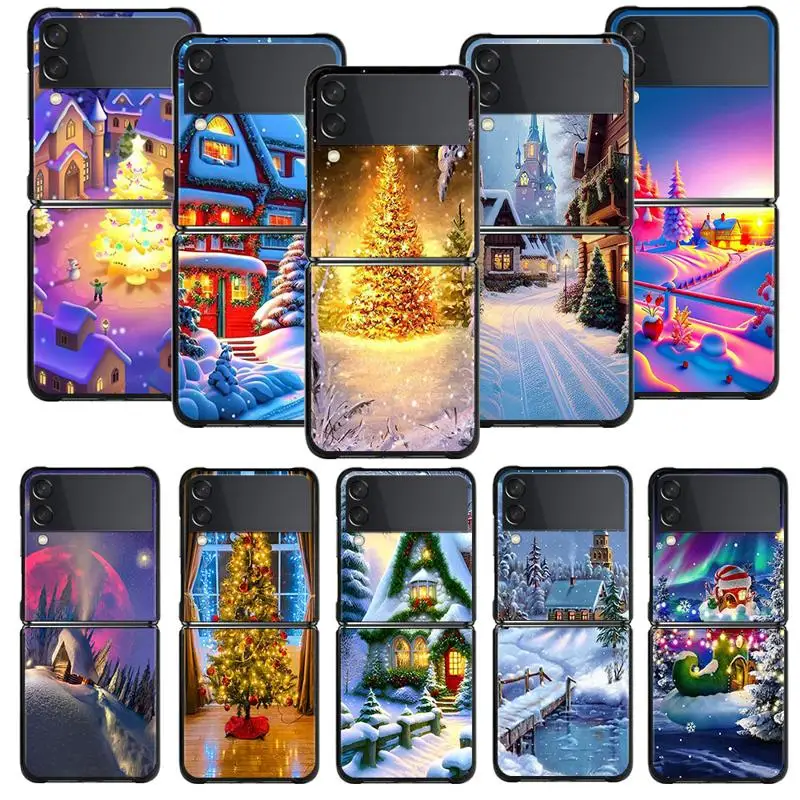 Custodia Per Telefono Per Samsung Galaxy Z Flip 5 Z Flip 4 Z Flip3 5G Shell Per Galaxy Z Flip Hard Cover Gold Merry Christmas Tree Fundas