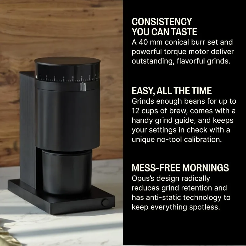 Hot Sale Opus Conical Burr Coffee Grinder - All Purpose Electric - Espresso Grinder with 41 Settings for Drip, Matte Black