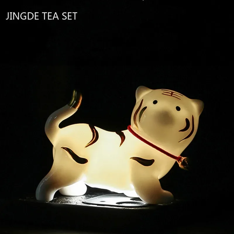 Chinese Ceramics Animal Statue Tea Table Decoration Cute Little Tiger Tea Pet Ornaments Desktop Handmade Crafts Tea Set Supplies