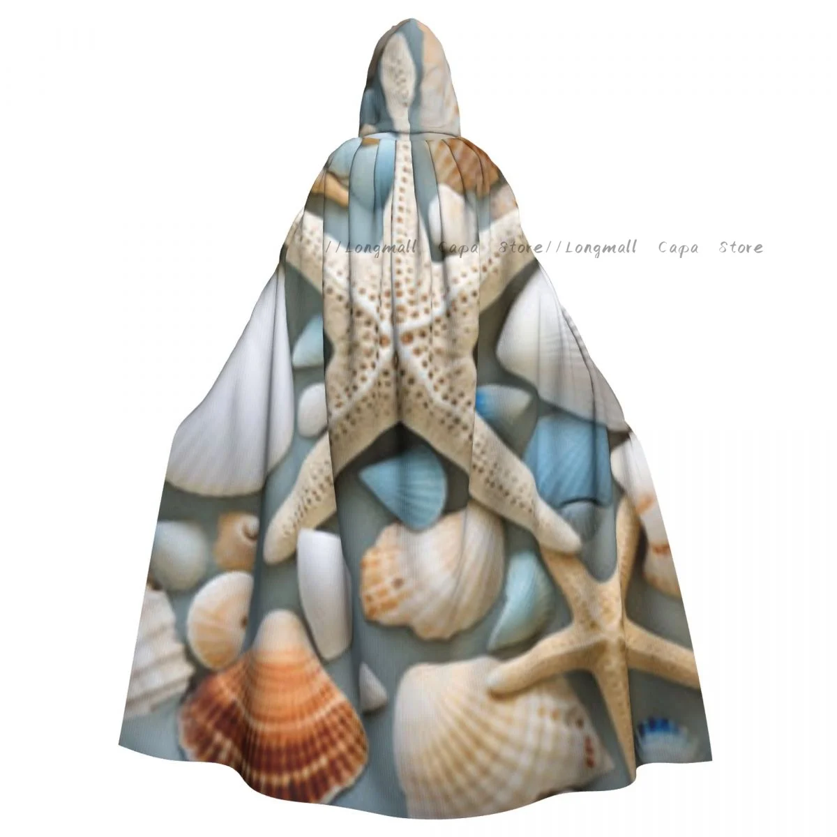 

Coastal Accents Sea Starfish And Seashells Cloak Hooded Cosplay Costume Halloween Adult Long Party Cape