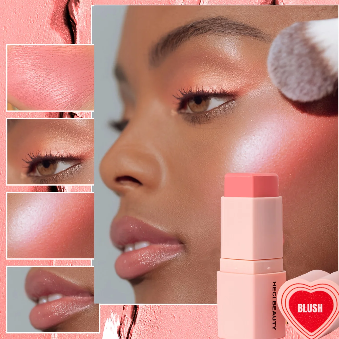Peach Pink Creamy Blush Balm - 3 In 1 Multi-Use Waterproof Moisturizing Eyeshadow Lip & Cheek Tint, Princess Peach Heart Makeup 2