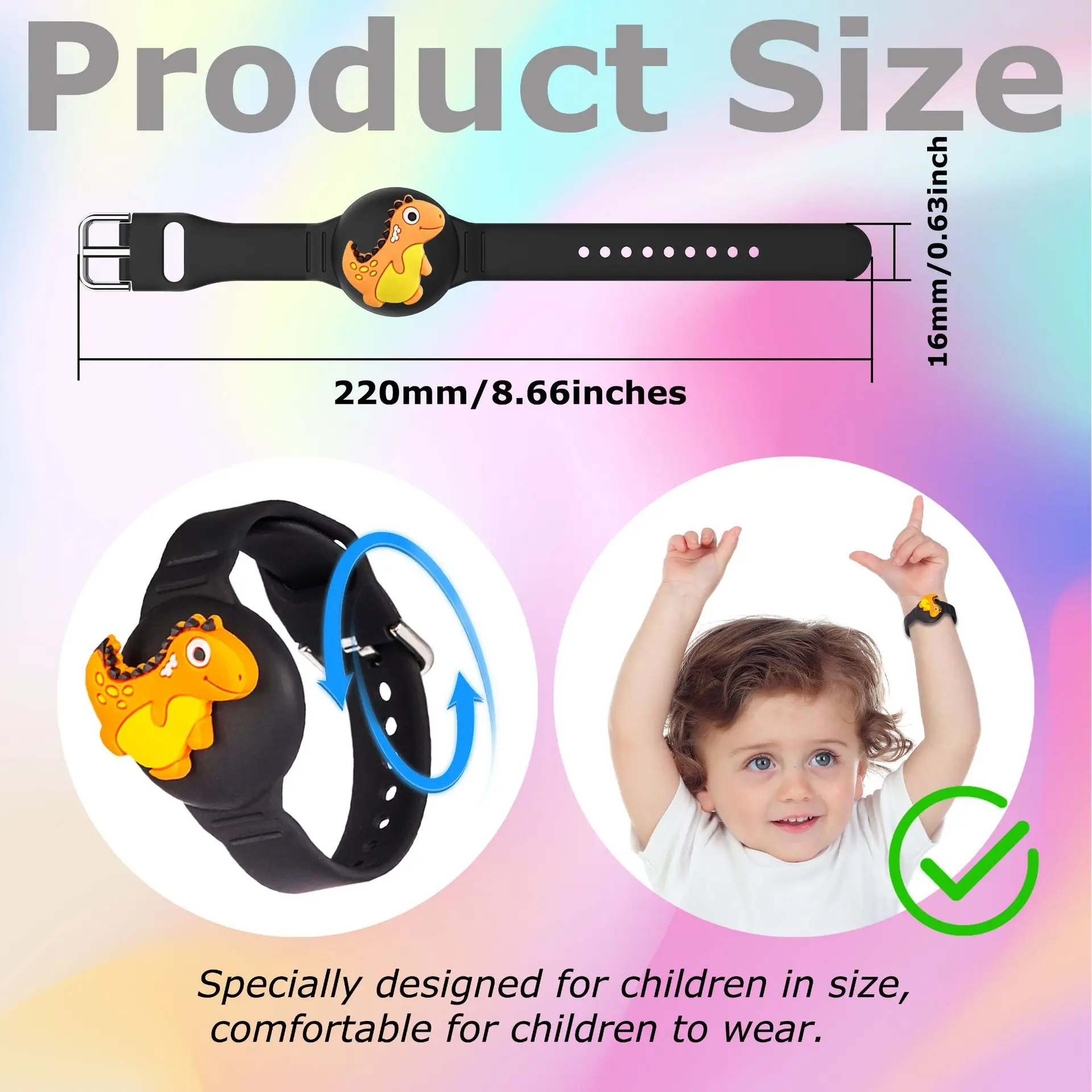 Kids' Cartoon Wristband with Hidden AirTag Holder - Anti-Lost Silicone Bracelet Accessory