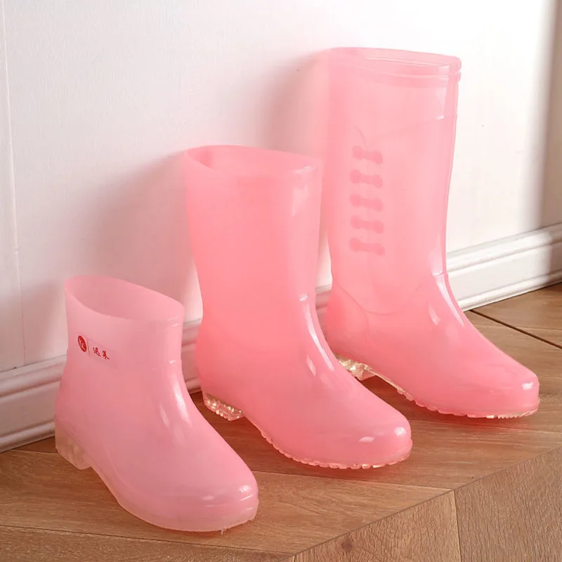 

No Lining Rain Boots High Tube Transparent Waterproof Cute Long Tube Rain Shoes Non Slip Bucket Shoes Rubber Shoes