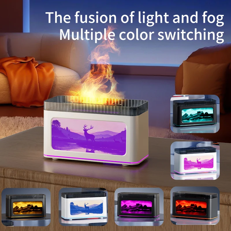 Simulation 3D Fireplace Aroma Diffuser, Home Desktop Aroma Spray, Bedroom Humidifier, Multicolored Essential Oil Fragrance Machi 5