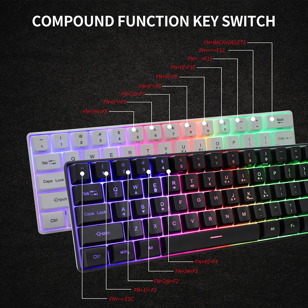 Mini Teclado para Jogos com 61 Teclas Teclado sem Fio para Jogos com Bluetooth 2.4ghz Modo Duplo de Membrana Rgb Gk61 - Imagem 2