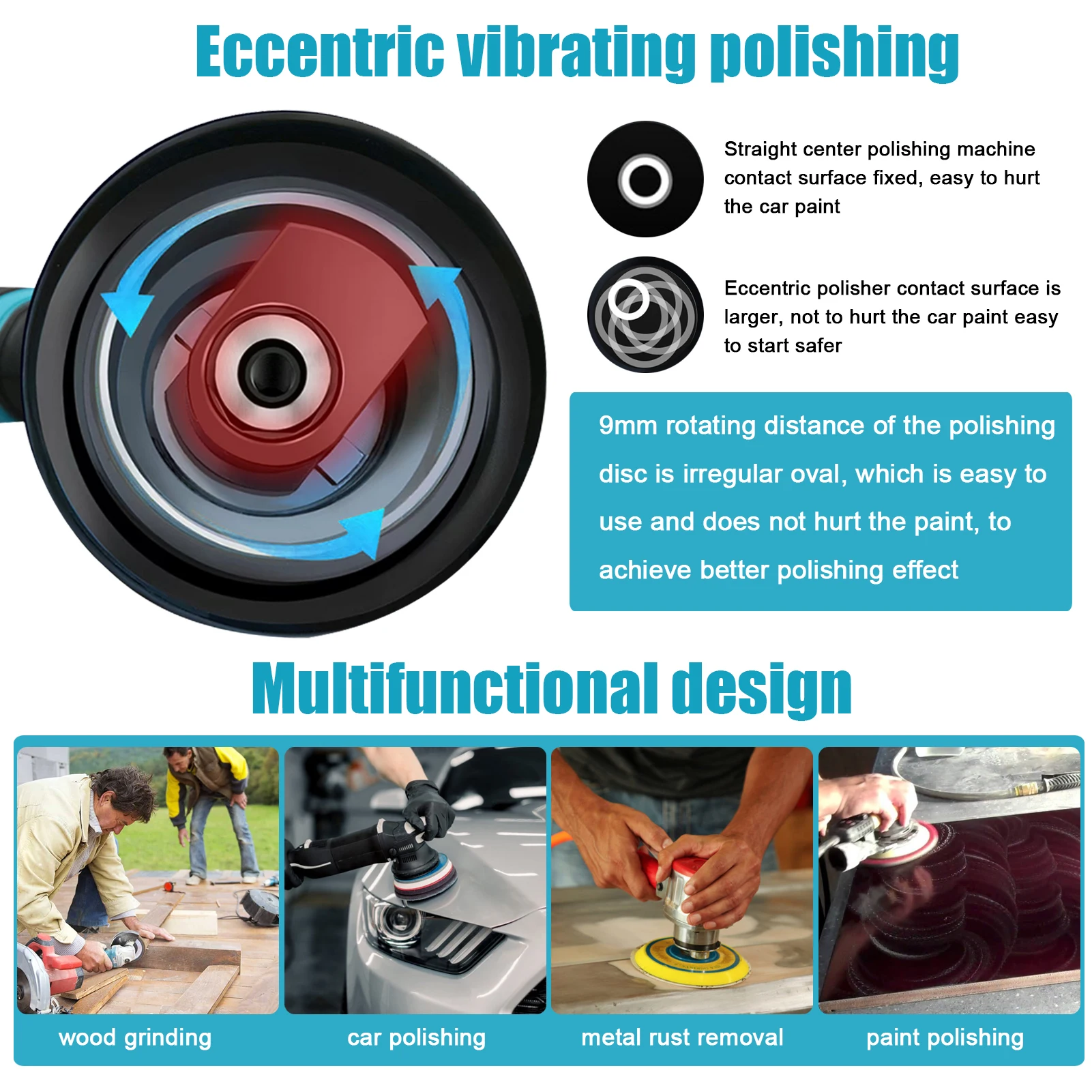 Cordless Eccentric Car Polisher 8 Gears of Speed Adjustable Electric Auto Polishing Machine Waxing Grinding Rust Removal Machine 6