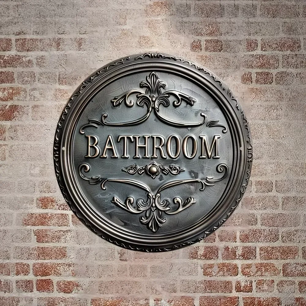 1PC Vintage 2D Round Metal Wall Sculpture | Bathroom Decorative Sign ...
