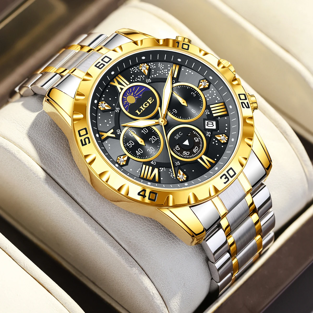 LIGE Luxury Stainless Steel Luminous Men's Chronograph Watch