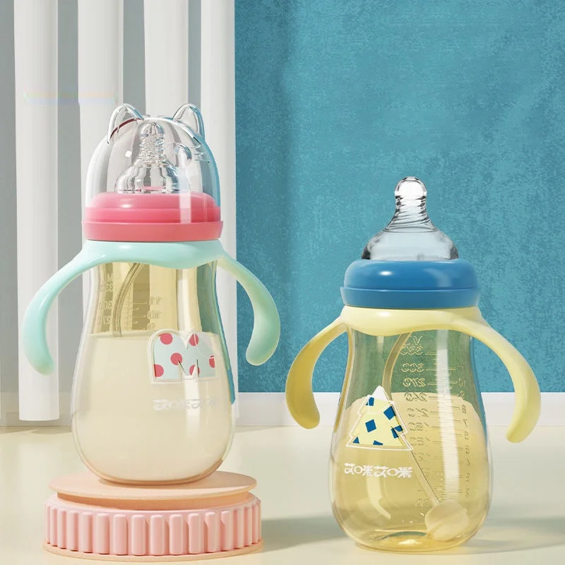 손잡이가 달린 아기 우유 젖병 세트, 실리콘 젖꼭지 BPA 
