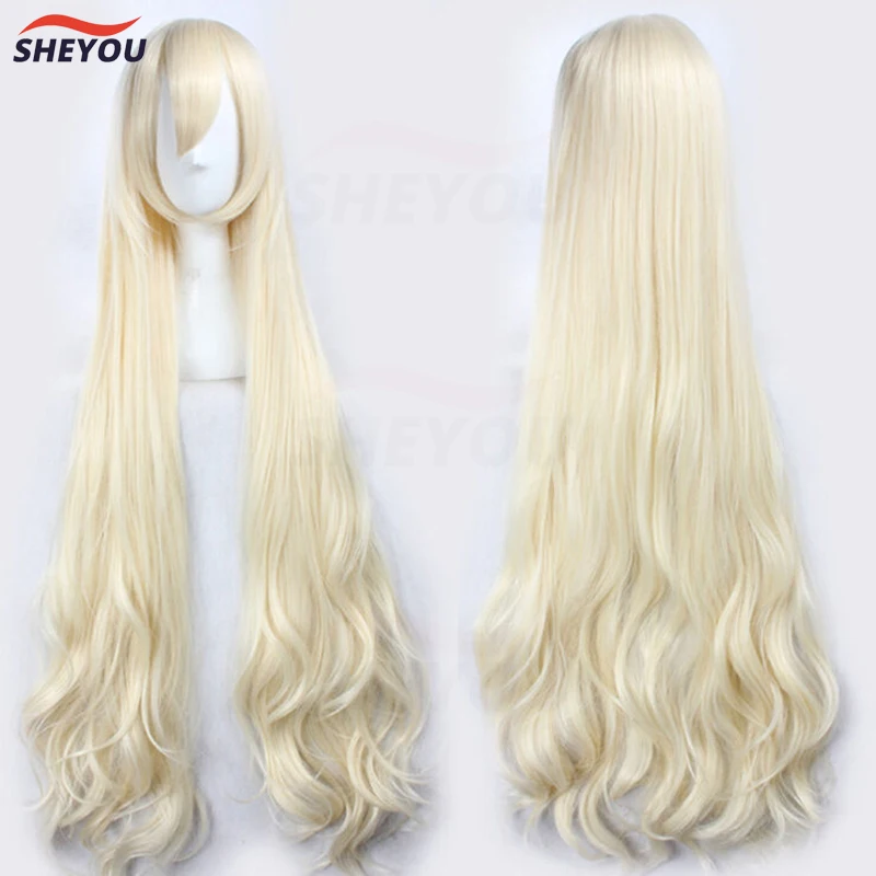 

47'' 120cm Wavy Long Light Blonde Kagerou Project Marry Kozakura Mari Heat Resistant Hair Cosplay Costume Wigs + Free Wig Cap