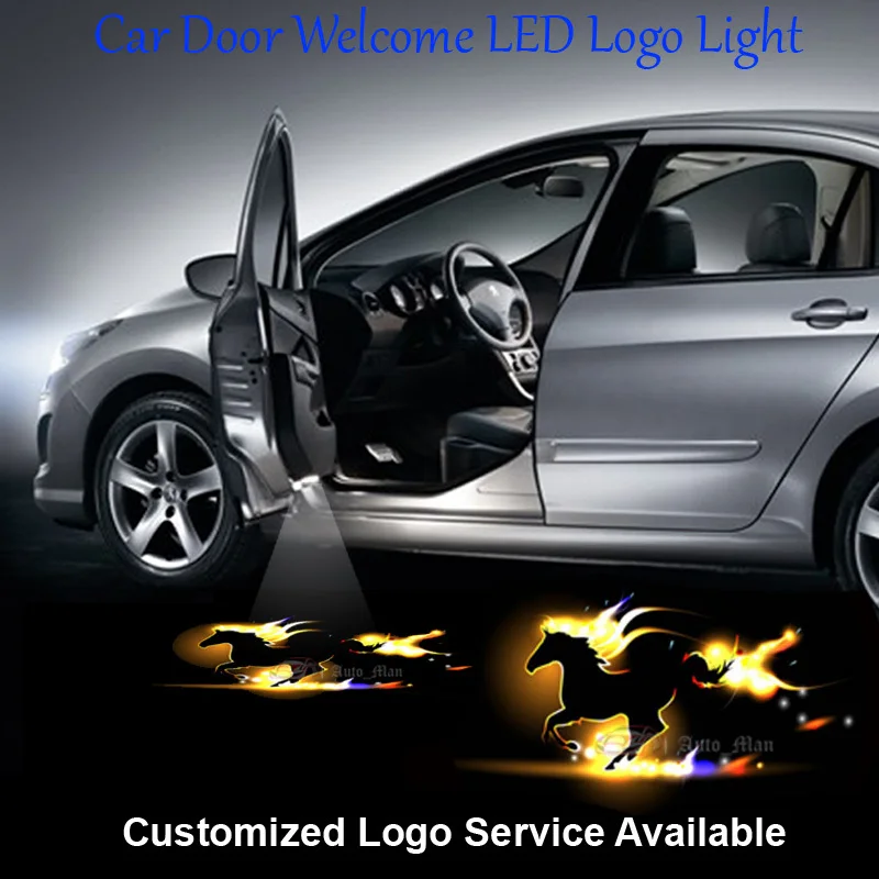 

2pcs Wired Galloping Horse LED Logo Car Door Welcome Light Step Courtesy Laser Projector Ghost Shadow Puddle