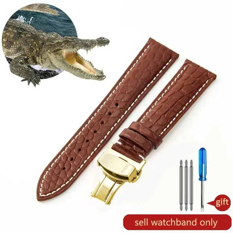 thumbnail image 1 of Correa de reloj de piel de cocodrilo de cuero genuino para hombre y mujer, hebilla de mariposa con aguja para Mido Longines Famous Master Omega IWC Watchband, 1 of 5