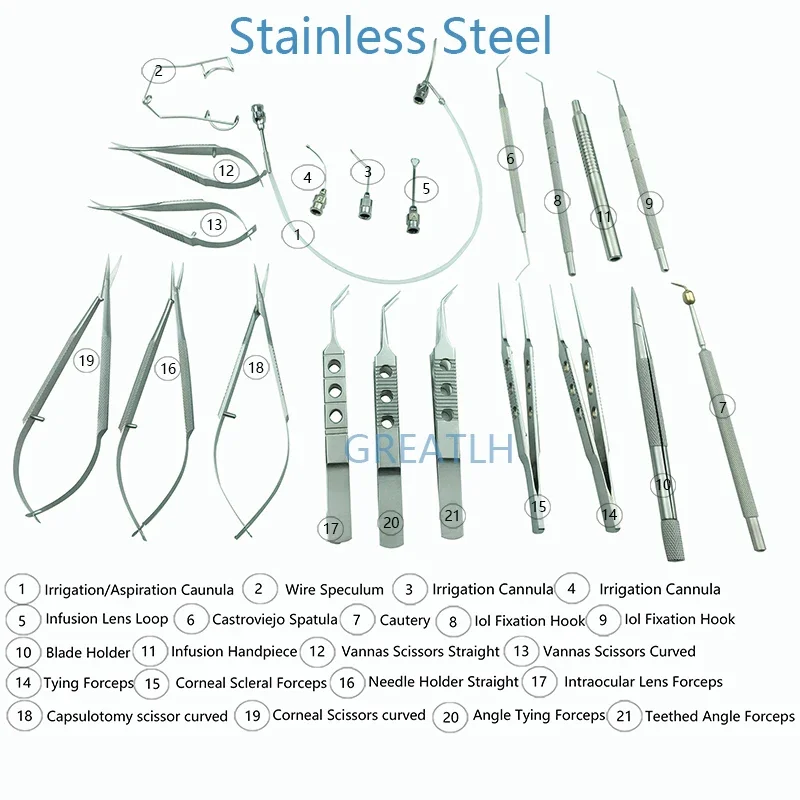 21PCS Titanium Alloy/Stainless steel Eye Ophthalmic Set Instrument Eye Micro Tweezers Scissors Needle Holder Set Surgical Tools ophthalmic tool surgical instruments