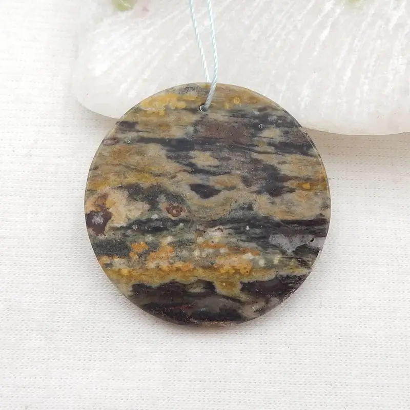 

Natural Bead Ocean Jasper Trendy Round Pendant Bead 35x3mm 7g Semiprecious DIY Jewelry Making Necklace Accessories