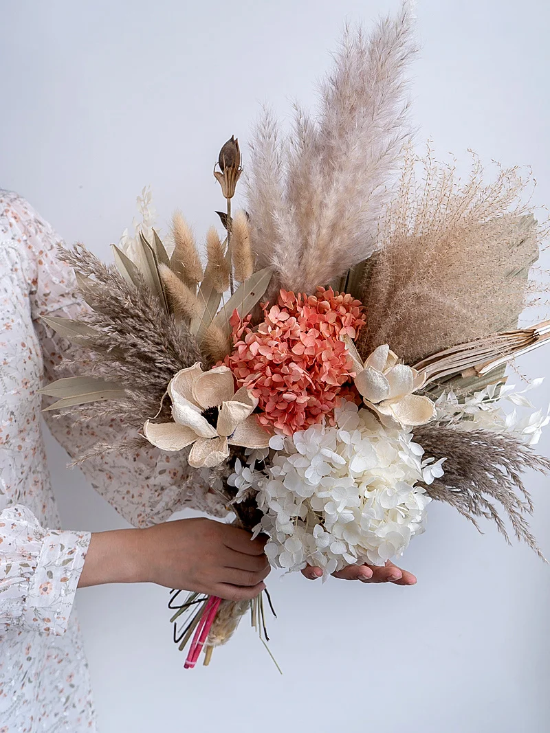 Eternal Rose Wedding Bouquet,Boho Pampas Grass Bridal Bouquet,Dried Flowers  Home Decor Wedding Supplies Party Photo Shoot Props - AliExpress