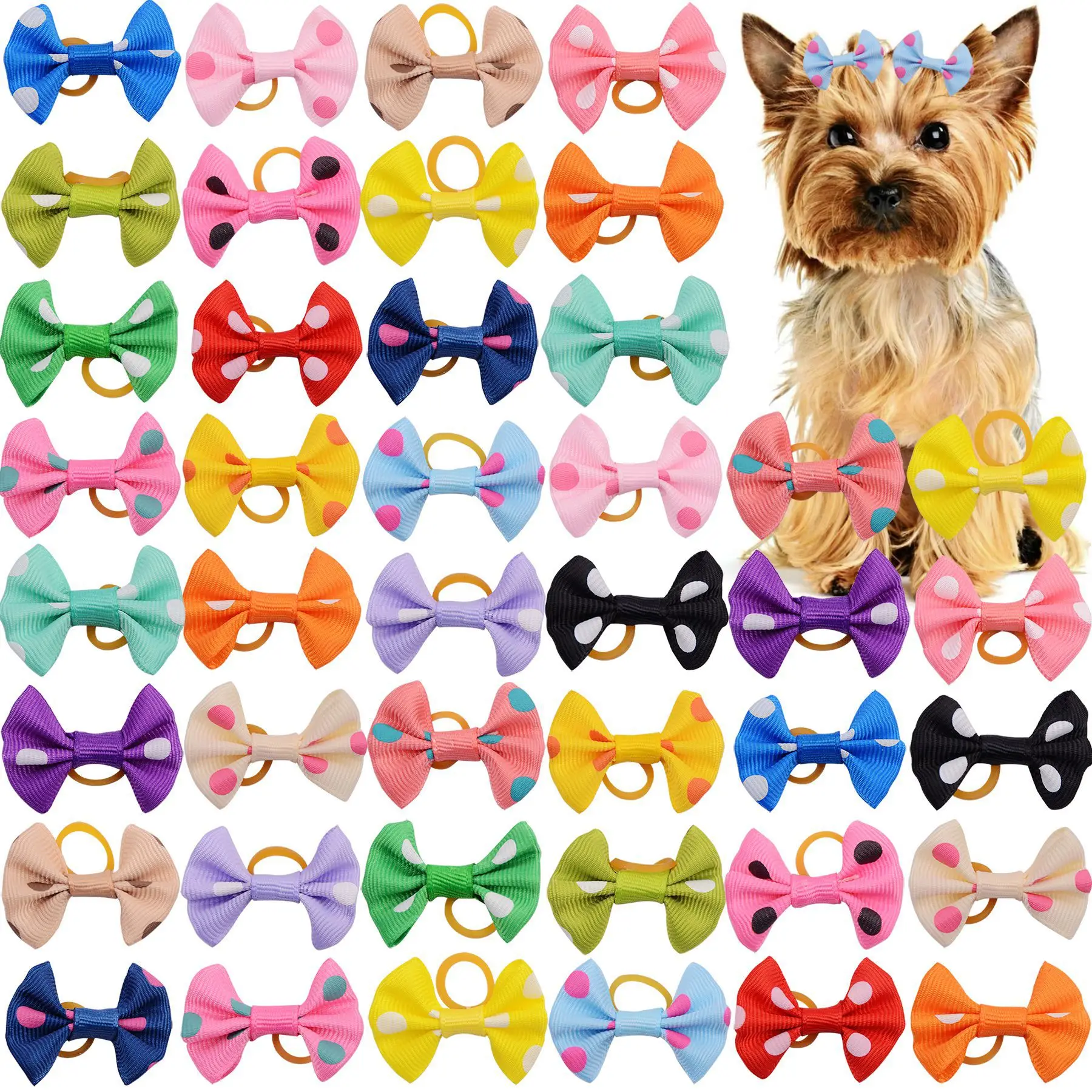 

100pcs Pet Accessories Dog Hair bows Fashion Cute Dog Bows Rubber Bands Pet Hair Collar Decoration for Dog Accessories