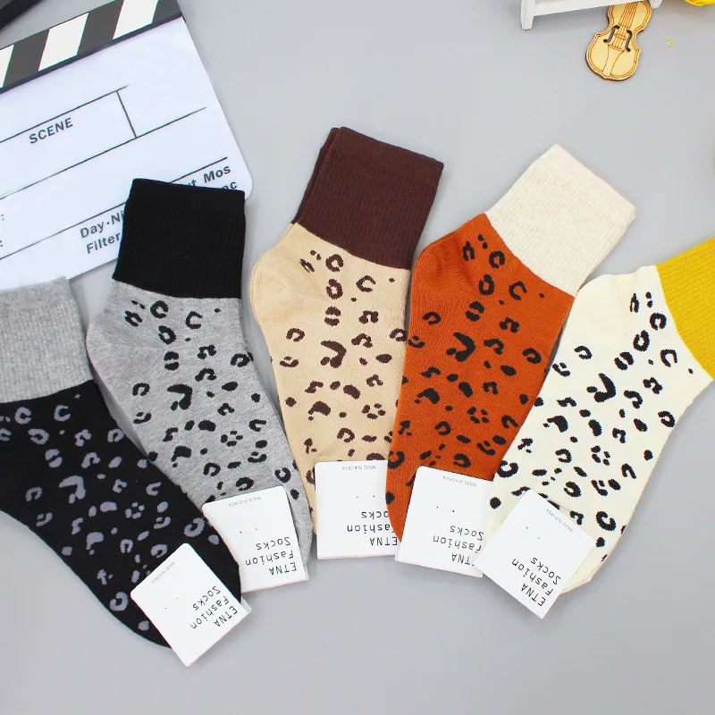 

Cartoon Woman Sock Leopard Grain Printed for Women Socks Crew White Cotton Sox Korean Soft Kawaii Hosiery Autumn Winter Casual