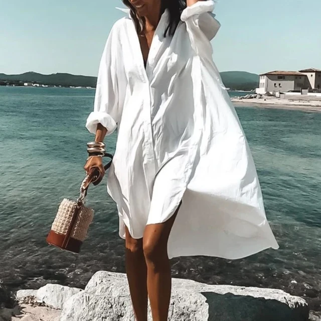 Oversized Loose Casual Aesthetic Summer Dresses 2022 Sexy Beach Shirt Dress New Bohemian Long Sleeve Elegant Vestidos De Mujer style 1