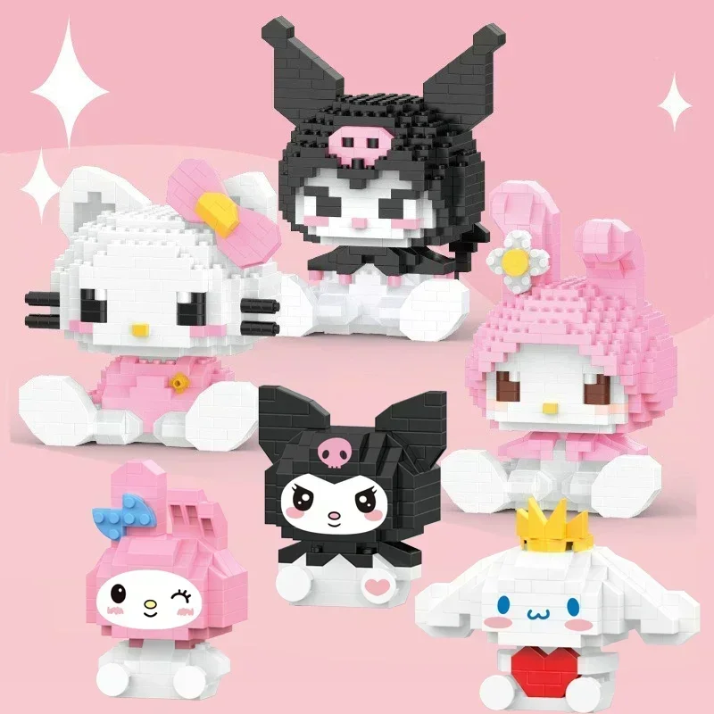 

Sanrio Building Block Cute Cartoon Hello Kitty Kuromi My Melody Assembled Toys DIY Anime Figure Puzzle Game Kids Christmas Gifts