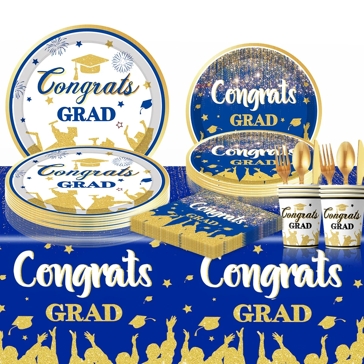 

2024 Graduation Disposable Party Tableware Congrats Grad Theme Party Decoration Graduation Supplies Plates Napkins Tablecloth