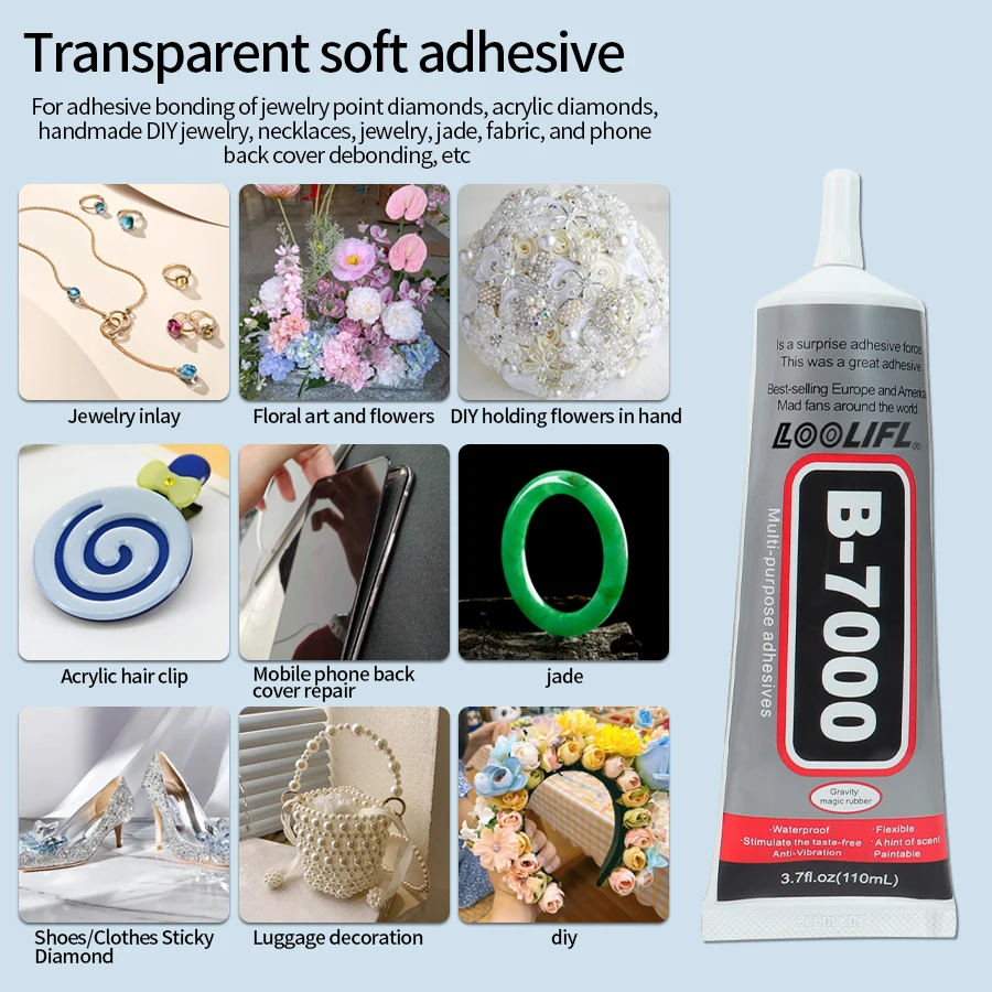 LOOLIFL New B-7000 Clear Contact Phone Repair Adhesive Universal Glass Plastic DIY Jewelry Craft Adhesive Glue 15/25/50/110ML 6