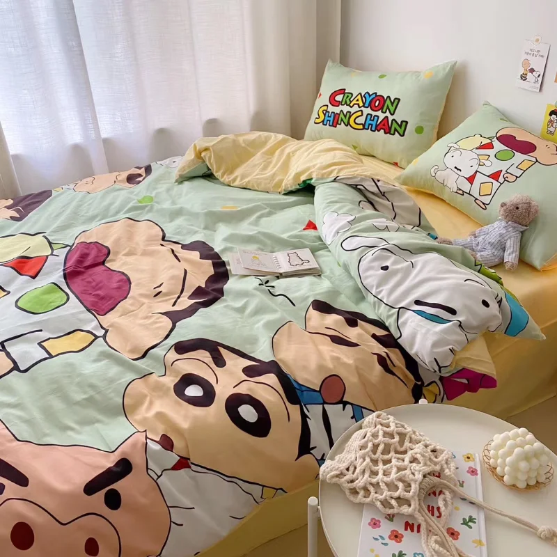 

Cotton Bed Four-piece Cartoon Crayon Shin-chan Bed Sheet Quilt Cover 1.5m Three-piece Single Bed Cute Anime Fitted Sheet Gifts