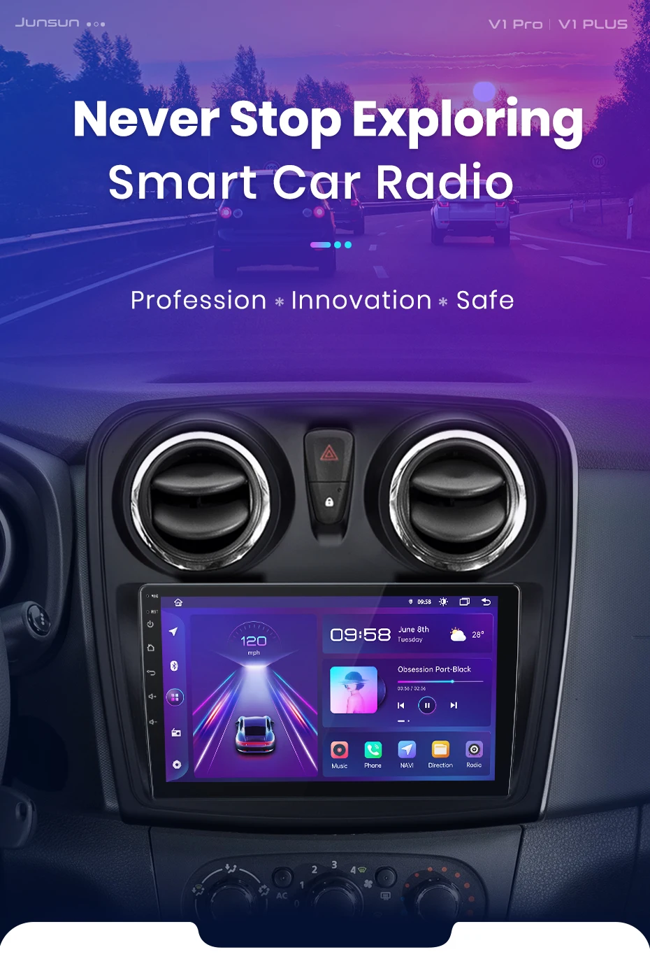 Junsun V1 AI Stimme Drahtlose CarPlay Android Auto Radio Für Renault Logan 2 Sandero 2014-2019 Auto Multimedia GPS 2din autoradio – Detail 3