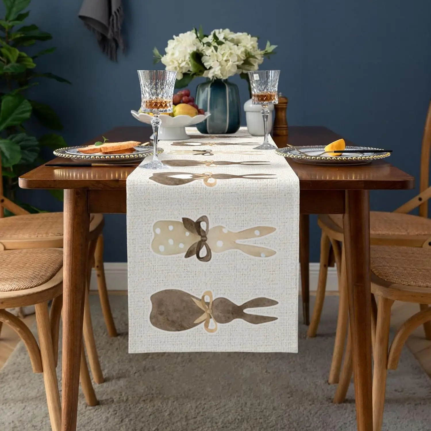 Easter Rabbit Bunny Love Heart Linen Table Runner Party Decor Reusable Farmhouse Kitchen Dining Table Runner Easter Decorations 2