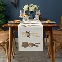 Easter Rabbit Bunny Love Heart Linen Table Runner Party Decor Reusable Farmhouse Kitchen Dining Table Runner Easter Decorations 2