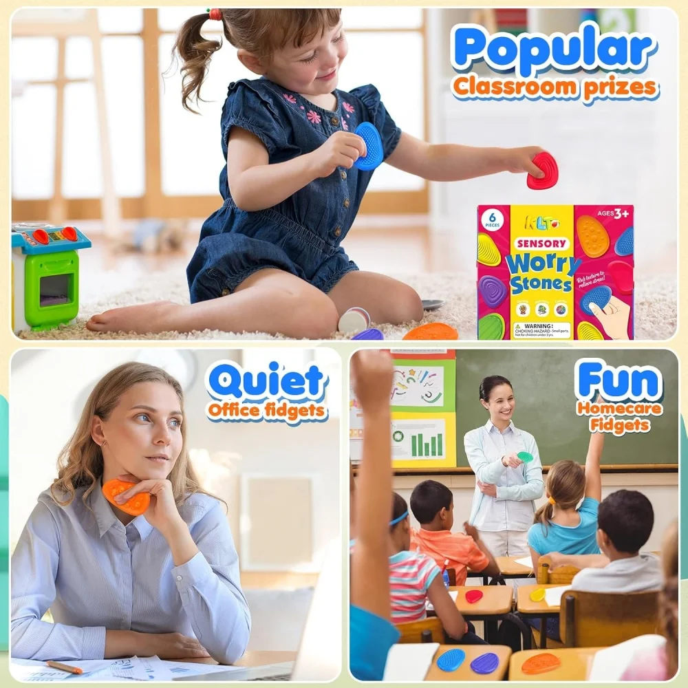 Fidget Toys 3Pcs/24Pcs Set Adults Sensory Silicone Stone Textured For Autism Kids Calming Down Fidget Stress Relief Toys