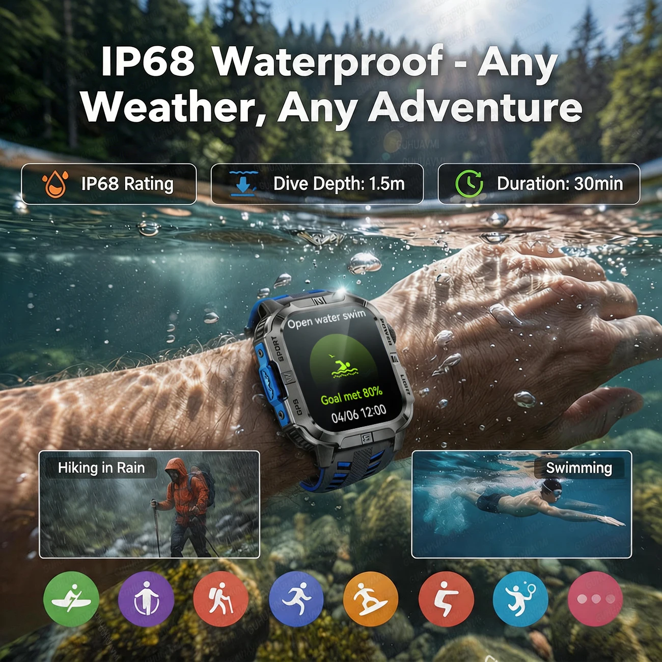 2026 New Military GPS Map Tracker Smart Watch Men Outdoor Flashlight Compass Waterproof Bracelets Heart Rate Call Sports Watches 2
