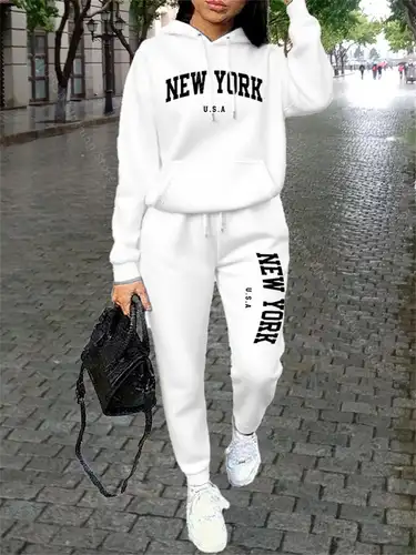 NEW YORK Women Sweatsuit Autumn Winter Two Piece Set Hoodie Pants High quality Loose Fashion Streetwear Ladies Tracksuit Outfits - Image 8