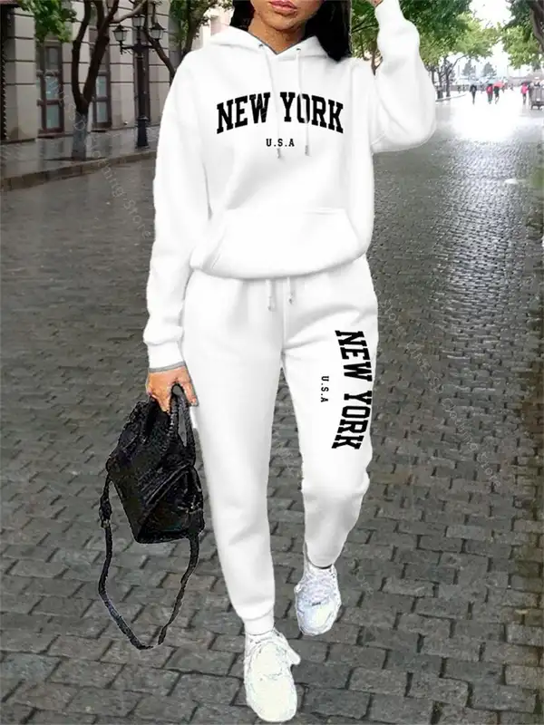 NEW YORK Women Sweatsuit Autumn Winter Two Piece Set Hoodie Pants High quality Loose Fashion Streetwear Ladies Tracksuit Outfits - Image 8