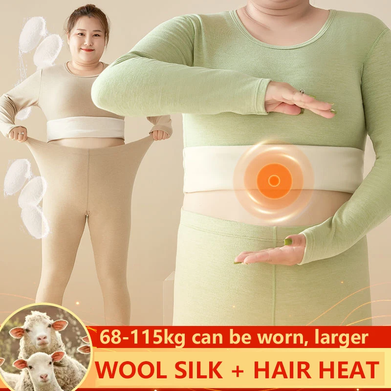 여성용 울 실크 따뜻한 속옷 세트, 무게추 겨울 속옷, 길고 두꺼운 속옷, 남성 바지 티셔츠, 120kg 플러스 사이즈