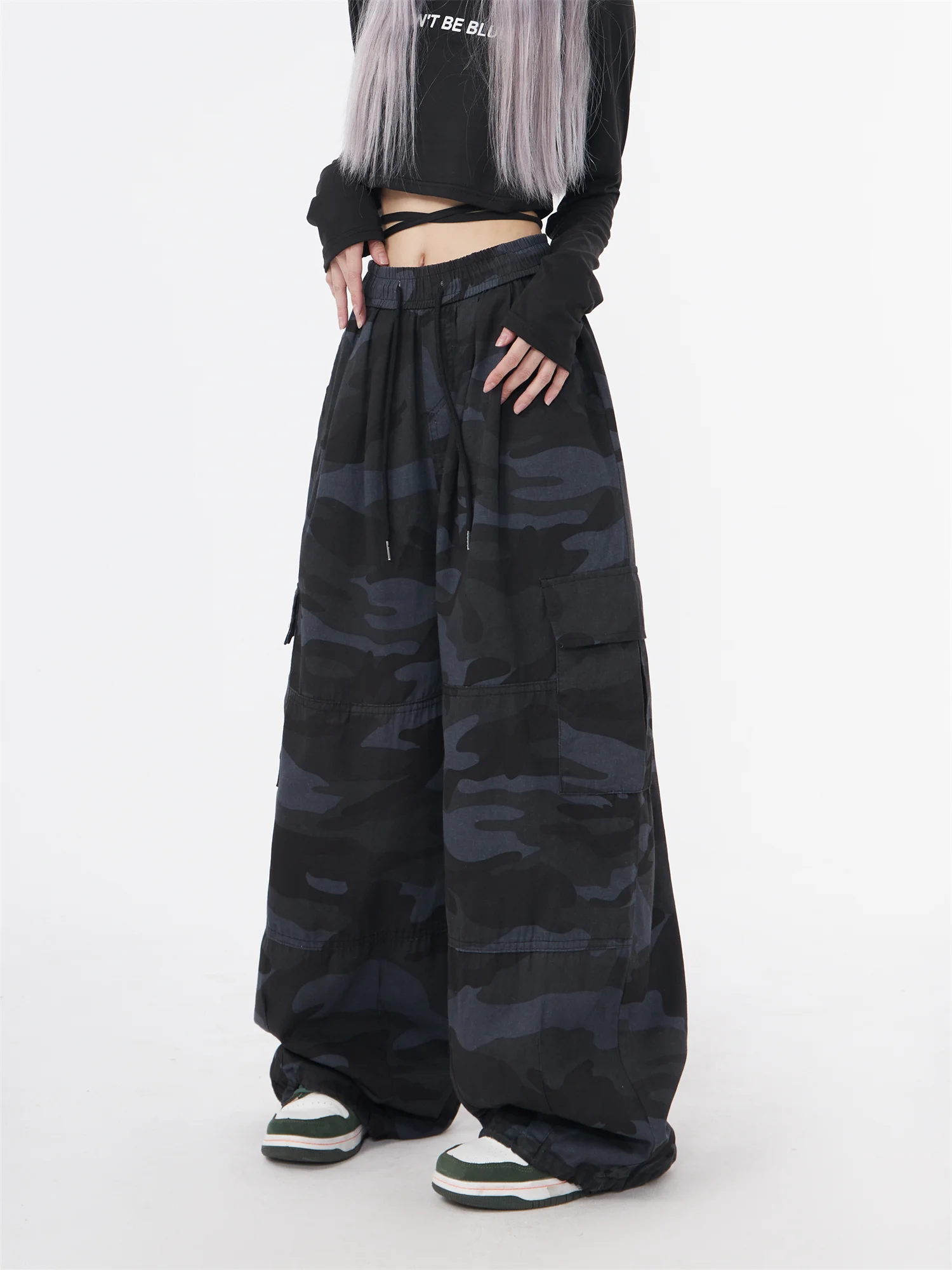 

2023 American Spring Retro Camouflage Wide Leg Work Pants Women's Loose Straight Leg Casual Pants Trend