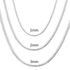 925 Sterling Silver Snake Chain Necklace 1/2/3mm Pure Silver Jewelry for Fashion Accessories