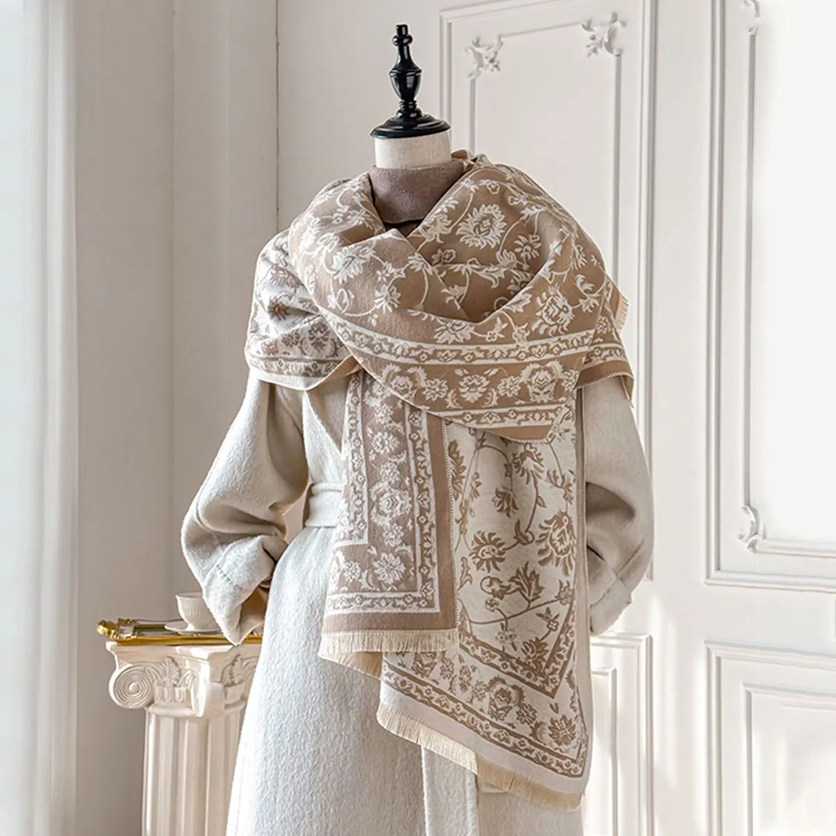 Thick Winter Poncho Women Scarf Luxury Floral Warm Shawl and Wrap Imitation Cashmere Pashmina Blacnket Design Bufanda Echarpe