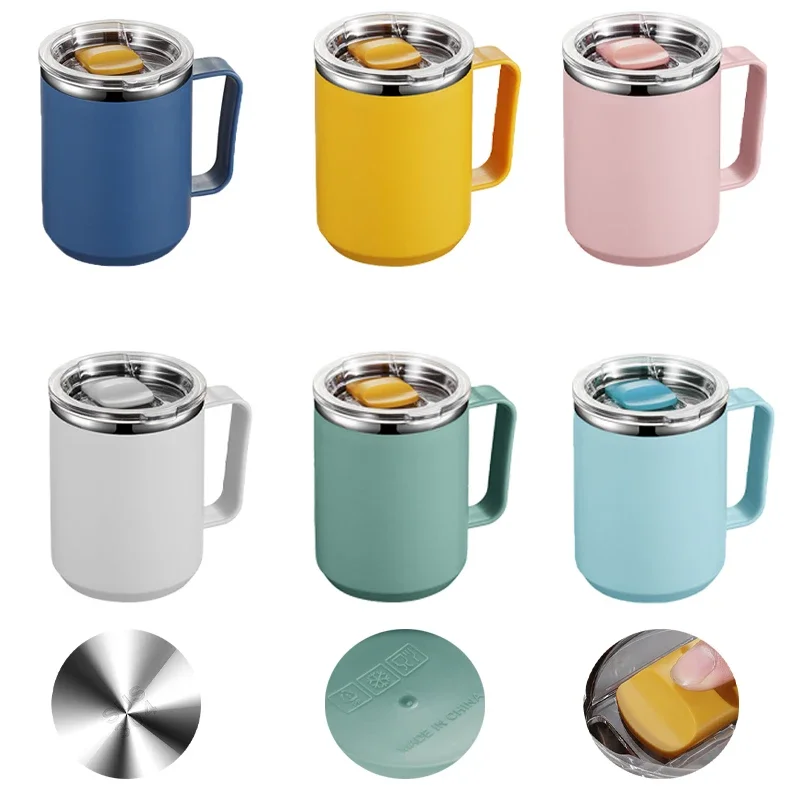 450ml Stainless Steel Heat Insulated Coffee Milk Mug Thermal Coffee Cup Double Wall  with Handle and Lid Travel Drinking Tumbler 1