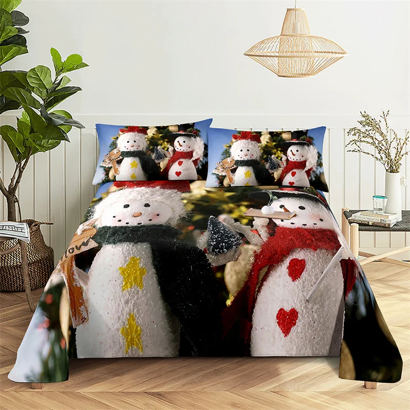

Christmas Snowman 0.9/1.2/1.5/1.8/2.0m Bedding Sheets Set Digital Print Christmas Bed Flat Sheet Bed Sheets and Pillowcases
