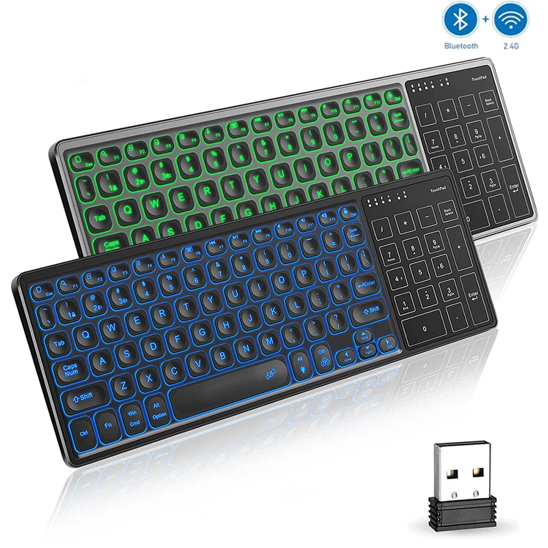 Teclado sem Fio Retroiluminado Bluetooth com Touchpad Ergonômico Apto para Android Windows Desktop Laptop pc tv Box 78 Chaves