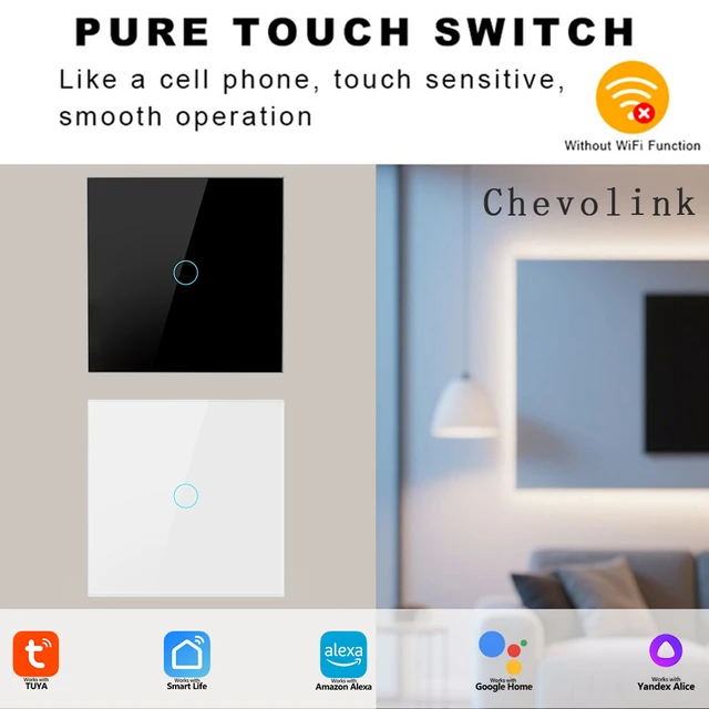 สวิตช์ไฟแบบสัมผัสมาตรฐาน EU แบบสายเดี่ยวและสายกลาง ใช้ได้กับไฟ LED ทั่วไป พร้อมไฟแสดงสถานะแบบกระจกนิรภัย 1