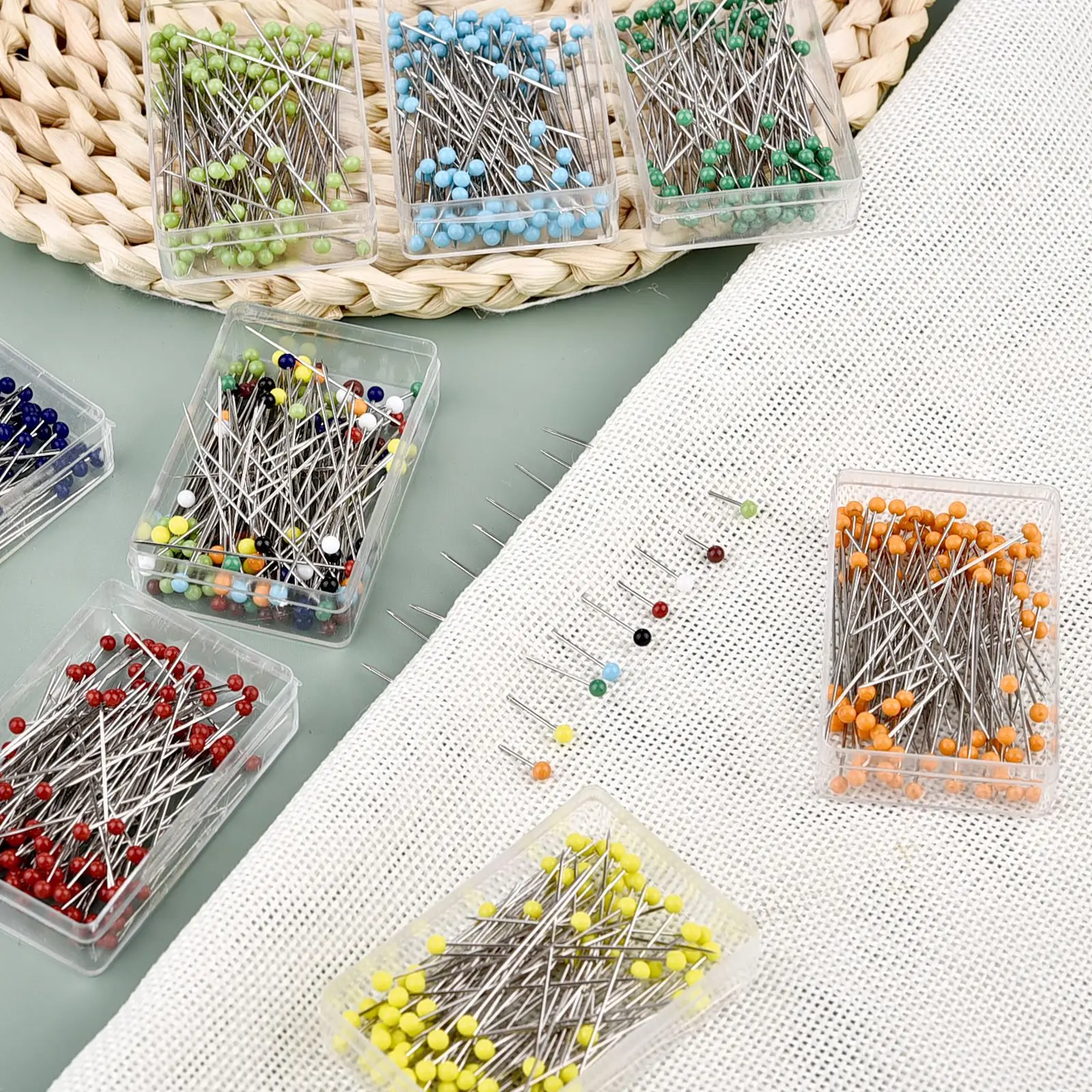 100Pcs Fashion Sewing Needles Colored Glass/Ceramics Head Bead Pin Stitch Knitting Needles Sewing Fixed DIY Safety Pin 38mm sewing needles