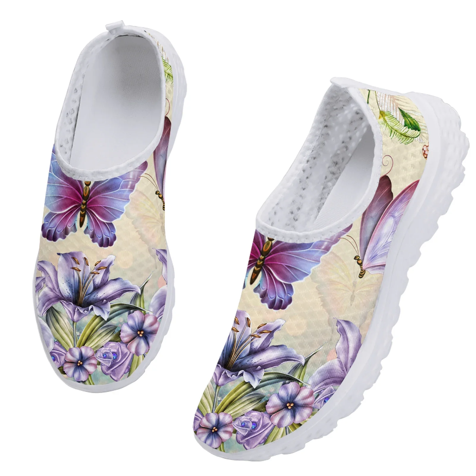 Trendy Purple Gradient Butterfly Flower Print Lightweight Outdoor Non-slip Shoes Soft Leisure Shoes Flats Zapatos