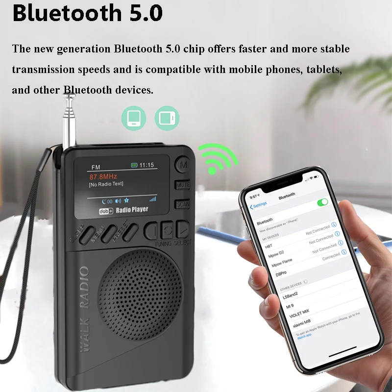 Mini Pocket DAB/FM Radio Colorful LCD Display Radios Receiver Rechargeable Bluetooth Speaker MP3 Player Support TF Sleep Timer